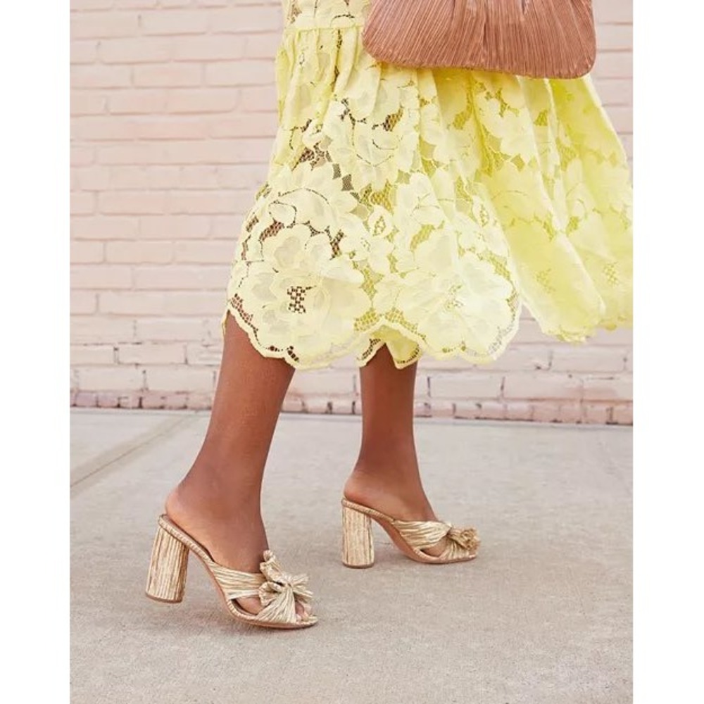 New Loeffler Randal Penny Gold Pleated Bow Heel in Gold Size 7 - Picture 14 of 14